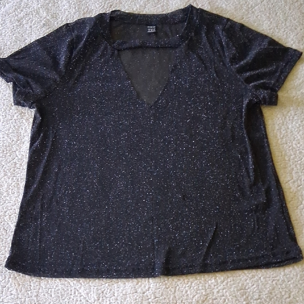 SHEIN Sparkling Black Short Sleeve Tee